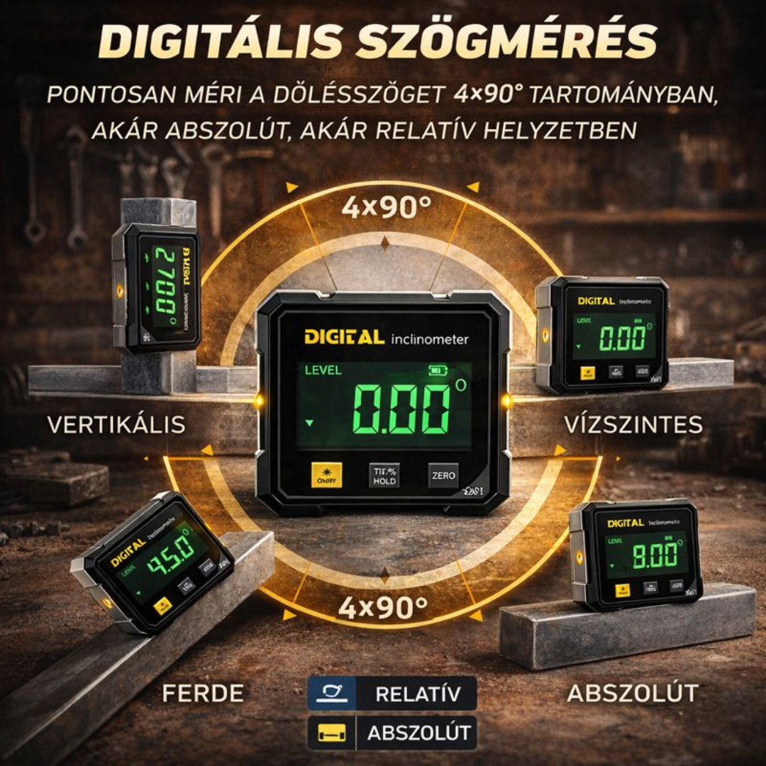 SZÖGSZAKI - DIGITÁLIS LÉZERES SZÖGMÉRŐ ÉS VÍZMÉRTÉK