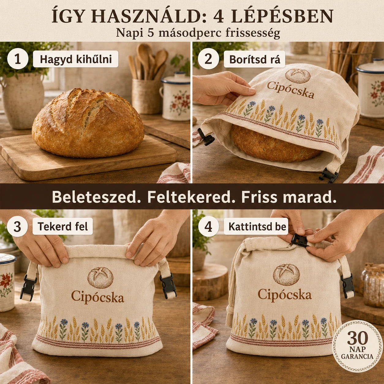 Méhviaszos kenyértartó szütyő - Prémium, 100% pamut