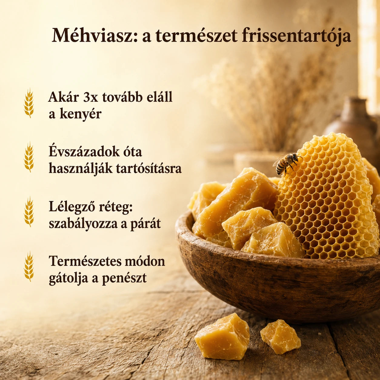 Méhviaszos kenyértartó szütyő - Prémium, 100% pamut