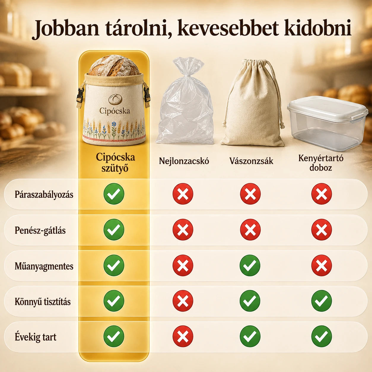 Méhviaszos kenyértartó szütyő - Prémium, 100% pamut