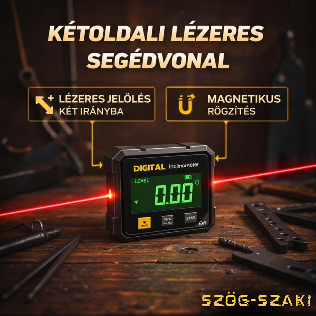 SZÖGSZAKI - DIGITÁLIS LÉZERES SZÖGMÉRŐ ÉS VÍZMÉRTÉK