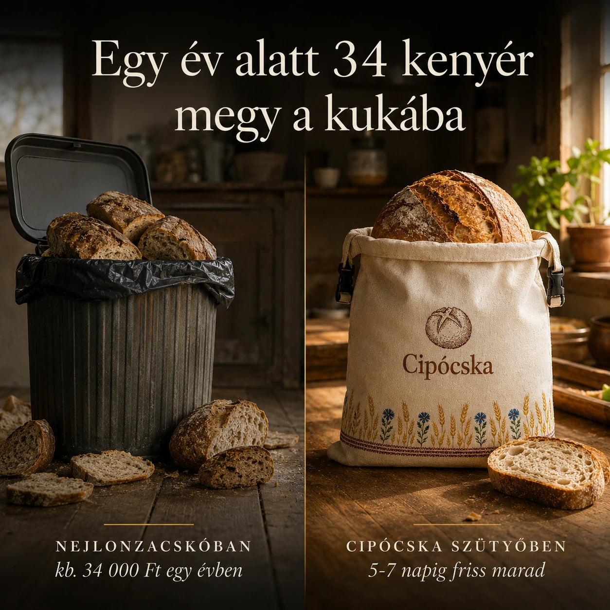 Méhviaszos kenyértartó szütyő - Prémium, 100% pamut